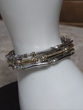 John Madeiros Canias Cor Three-Row Two-Tone Hinged Bangle Bracelet